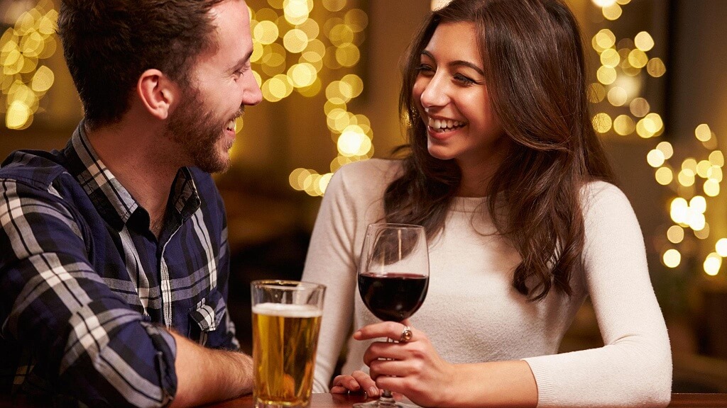 wine-tasting first date on Valentine's Day